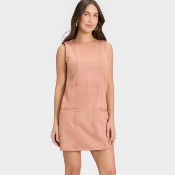 a new day Dresses & Skirts - a new day Blush Pink tan Faux Suede Sleeveless Shift Dress sz 16